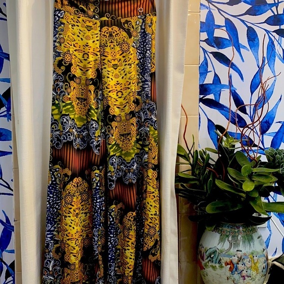 NWOT Bluefish Brazilian Yellow & Black Elastic Waist Wide Leg Polyester Pants - Picture 1 of 6